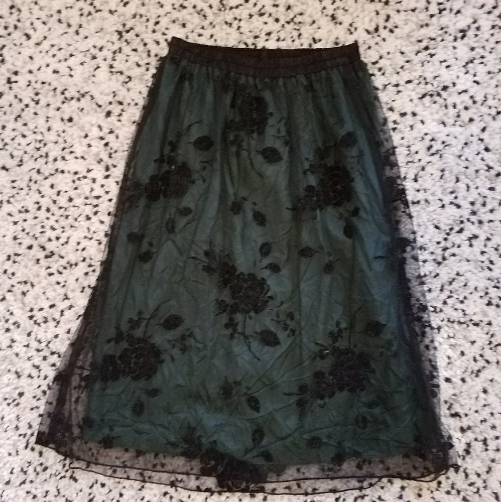 Vintage Black and Green Midi Skirt
